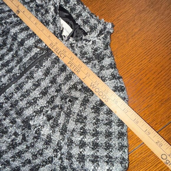 Wool Blend Textured Tweed Jacket Zip Front Black Gray Fringe Trim Women’s 12 – B - Picture 13 of 15